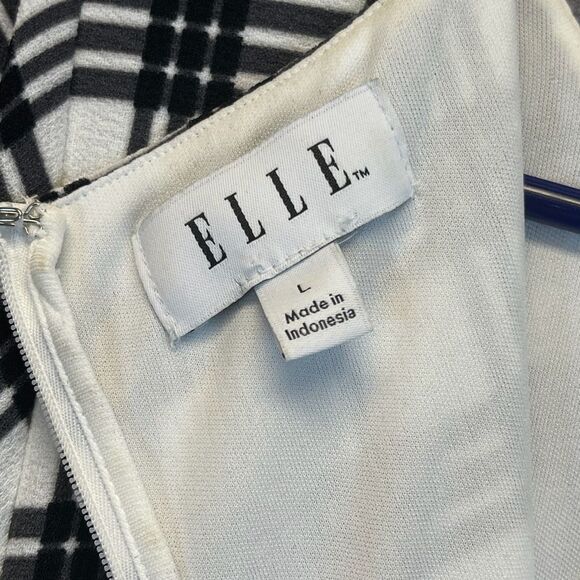 ELLE Black White Plaid Fit & Flare Dress Handkerchief Hem Size Large Zipper EUC - Picture 12 of 15